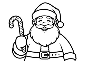 Santa Claus smiling with candy cane simple Christmas coloring page for kids