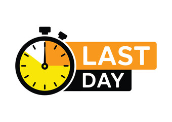 Last day banner with timer and countdown, special offer label for sale promotion, vector illustration for marketing, e-commerce, and advertising
