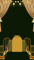 Wedding Sangeet Invitation Green and Gold Decorative Indian Blank Card Background