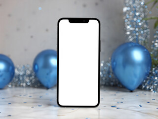 iPhone Mockup with Blue Balloons Party Decor