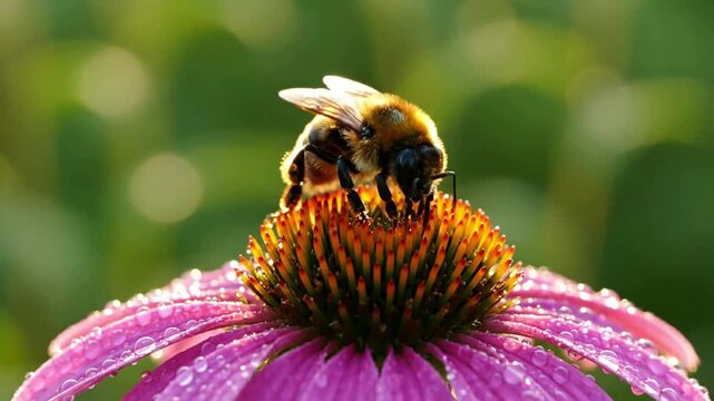 The symbiotic relationship between a beneficial insect and its plant host, capturing the insect's activity amidst lush foliage and natural light. ecological interaction, serene, undisturbed habitat