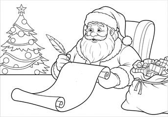 Santa Claus writing the nice list coloring page