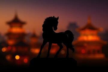 Naklejka premium Chinese new year background with horse silhouette.