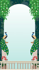 Wedding Invitation Green and Pink Illustrated Blank Card Background