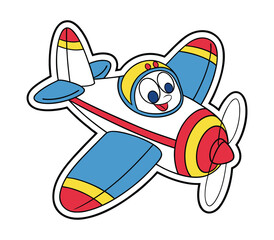 Cute Cartoon Airplane Sticker White Background Digital Illustration Design