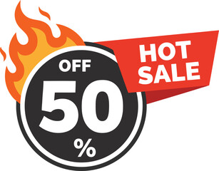 Hot sale 50 percent off badge with flames