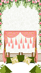 Wedding Mehandi Invitation Green and Pink Floral Indian Blank Card Background