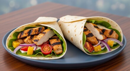 Flavorful grilled chicken wraps featuring fresh vegetables and vibrant colors