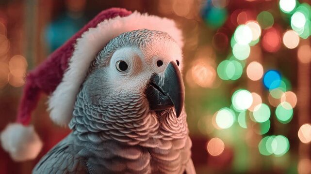 cute parrot with santa hat on christmas eve animation