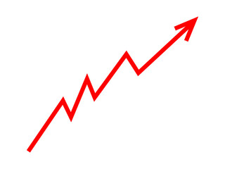 Red graph arrow line chart moving up concept of increase inflation, business risk, business debt. Stock market business growth, financial profit, business rise up sign. Vector illustration.