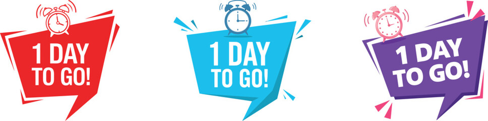 Set of three countdown timers with alarm clocks, 1 day to go