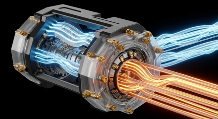 dynamic energy transfer with illuminated cables intricate machinery concept