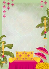 Wedding Mehandi Invitation Green and Yellow Decorative Vintage Floral Blank Card Background