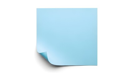 Square blue paper note with curled corner isolated on white background