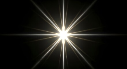 Bright light star with rays effect on black background for overlay