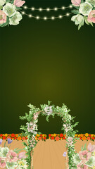 Wedding Mehandi Invitation Green Pink Floral Indian Blank Card Background