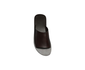 Brown leather sandal with transparent background, brown casual flip flop, slip on slippers sandals.