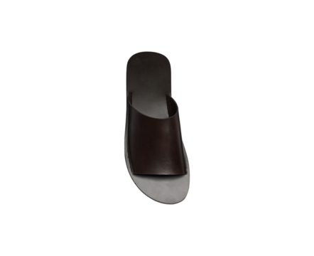 Brown leather sandal with transparent background, brown casual flip flop, slip on slippers sandals.