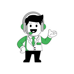 Friendly customer service representative with headset cartoon character