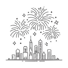 New Year fireworks bursting above a nighttime city skyline