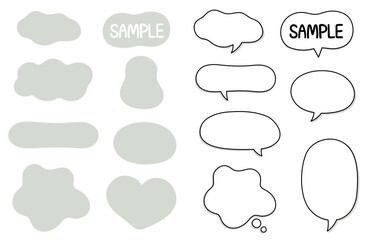 モノクロ線画の吹き出し素材セット（ベクター）