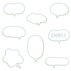 やさしいブルーの吹き出し素材（線画）