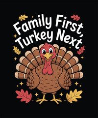 Thanksgiving Turkey Day Celebration T-shirt Design, Autumn Harvest Feast with Roast Turkey, Pumpkins, Fall Leaves, Cozy Seasonal Decor & Warm Holiday Atmosphere for Family Gathering and Festive Dinner