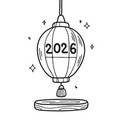 New Year lantern hanging from a wooden stand labeled 2026