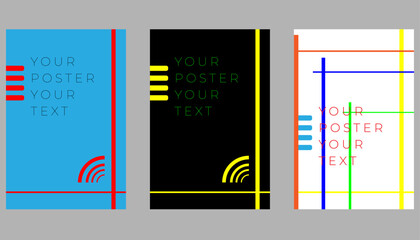 Set of bright, colorful poster templates. Modern graphic design layouts for event flyers, advertising, promotions, and branding. Abstract vector backgrounds.