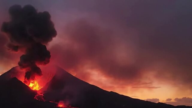 Overhead drone perspective capturing the intricate patterns of solidified black lava flows stretching across a desolate volcanic landscape, contrasting with hints of steam from active vents.