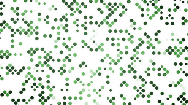 Abstract green dots arranged in diagonal and zigzag clusters on white background. Suggests data flow and complexity. Loop animation.