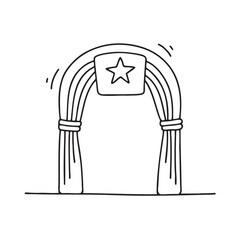 New Year party entrance arch topped with a star shaped emblem