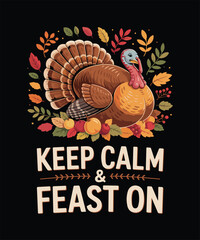 Thanksgiving Turkey Day Celebration T-shirt Design, Autumn Harvest Feast with Roast Turkey, Pumpkins, Fall Leaves, Cozy Seasonal Decor & Warm Holiday Atmosphere for Family Gathering and Festive Dinner
