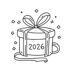New Year ribbon wrapped tightly around a 2026 gift box