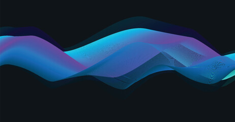 Abstract wavy lines in shades of blue and purple against a dark background, creating a smooth, flowing effect.