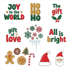 Fototapeta premium Christmas holiday vector elements featuring festive texts and decor