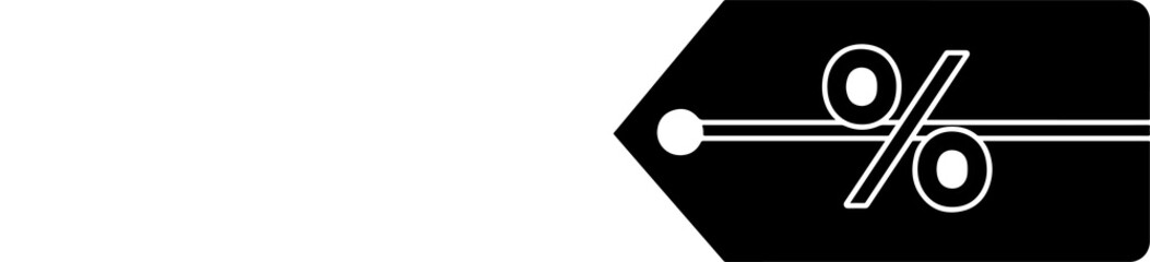 Minimalist black label icon with a percentage sign, symbolizing commercial offers, store sales, shopping discounts, and clearance events