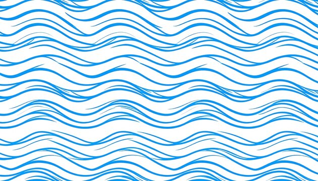 Repeating blue curvy lines resembling stylized ocean waves cover a clean white background, creating a seamless pattern