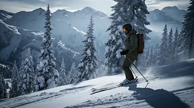 Skiing Adventure in the Snowy Mountains - A Thrilling Winter Escape.