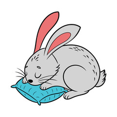 Fluffy Rabbit Curled Up In Cozy Sleeping Pose Illustration