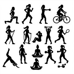 Women performing various fitness and sport activities