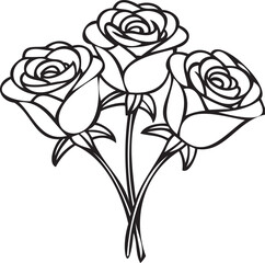Bouquet of Roses 3&ndash;5 Blooms in Outline Vector Garden Design