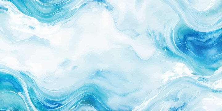 Abstract watercolor background with blue and white hues creating a serene and fluid texture perfect for artistic designs and calming visuals