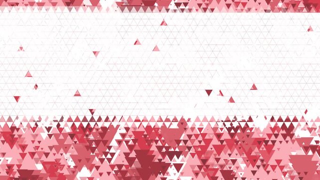 Geometric triangle pattern in red and pink tones, dense top and bottom with sparse middle. Horizontal symmetry. Empty animated frame. Loop motion graphic.
