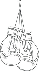 Boxing gloves line art vector. Hanging vintage boxing gloves line art vector isolated on a white background.