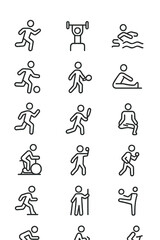 People performing diverse sports and fitness activities icons