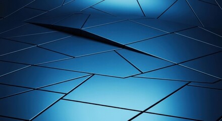 Abstract blue geometric tiles with a dark crevice, angular design