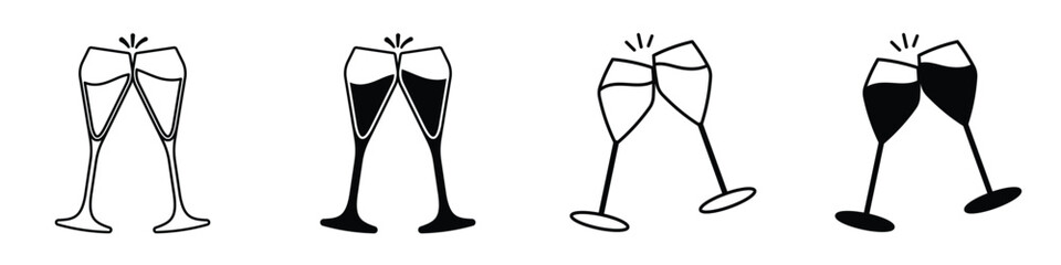 champagne glasses icon in linear and clipart style pack on white background.