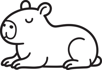 Cute capybara sitting simple sketch black line drawing doodle cartoon character isolated transparent background