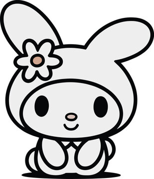 Cute bunny rabbit character wearing hood with flower accessory illustration adorable white animal mascot vector art